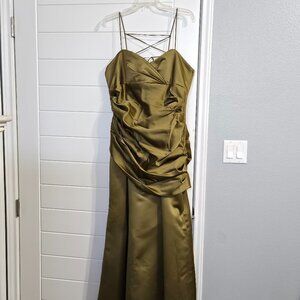 David's Bridal Size 16 Olive Green Women's Ruched Dress